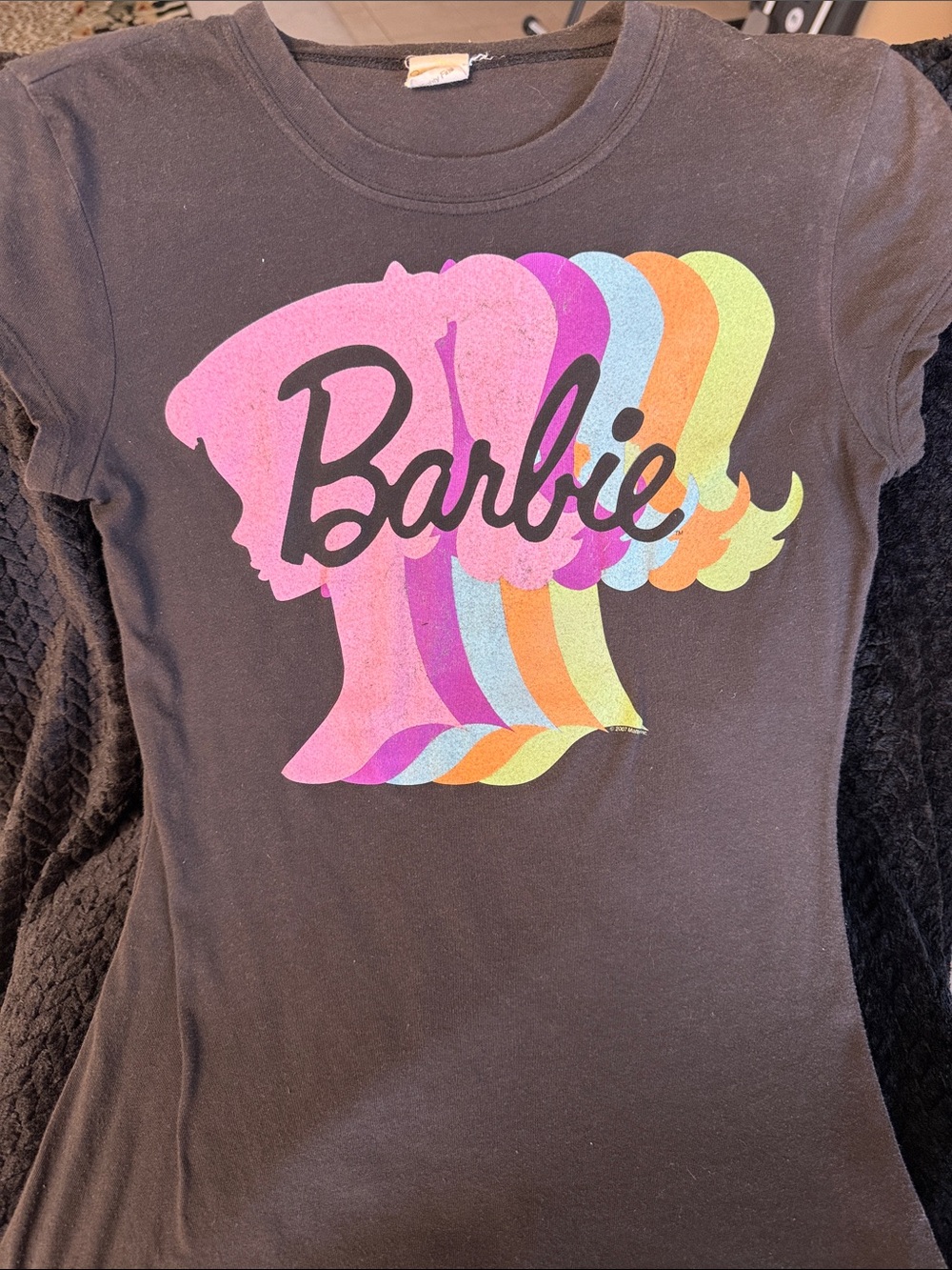 Barbie Black Tee with Multicolor Retro Silhouettes